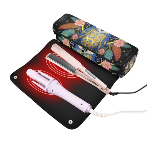 Estuche de viaje 2-en-1 para rizador y plancha de pelo, con alfombrilla resistente al calor y cierre impermeable, organizador para planchas y rizadores con diseño tribal búho atrapasueños miniatura 2