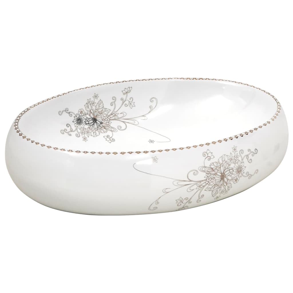 vidaXL Countertop Basin, Above Counter Bathroom Sink, Wash Basin for Lavatory Cloakroom Office, Vessel Sink Wash Bowl, White Oval Ceramic