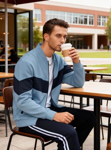 Image of HYPESTFIT Mens Lightweight Jacket Casual Bomber Jacket Color Block Varsity Coat