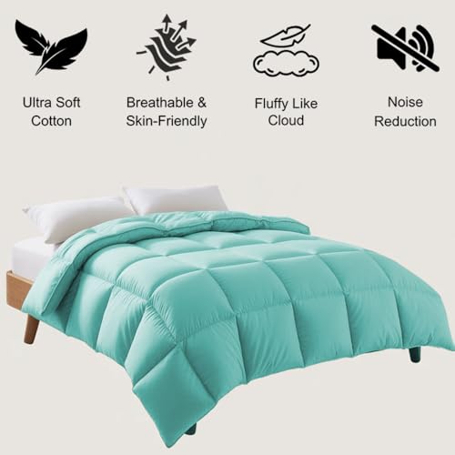 Image of Twin Size Comforter Set - All Season Down Alternative Bedding Comforter Set - Quilted Duvet Insert with Corner Tabs - Box Stitched Blanket - Breathable, Soft - Aqua