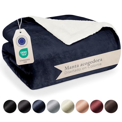 Blumtal Mantas Para Sofá Reversible De Sherpa Y Franela Suave - Manta Polar 100 Microfibra Extra Suave, Manta De Sofá, De Cama O De Sala De Estar, Azul Oceano, 220 X 240 Cm