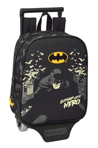 Safta, Mochila con Carro Batman Hero 22X28X10Cm Unisex niños, Multicolor, Estándar