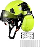 HaoYiShang Casco di sicurezza industriale con visiera, paraorecchie, paraorecchie, nero, con ventilazione, approvato dall