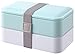Produktbild PuTwo Brotdose, Bento Box mit Besteckset Quadratische Lunch Box 2 Fächer Vesperdose mit Trennwand Teilbare Jausenbox Freezable Mikrowellengeeignet Spülmaschineeignet - 1200ml, Blau