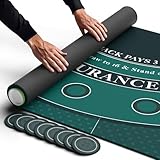 Newverest Blackjack Mat 70' x 35', Blackjack Table Top for Home Game Nights with Friends | Black Jack Casino Table Topper, Poker Mat Layout in Zipper Storage Bag with 8 Coasters in Gift Box (Green)