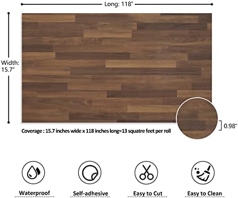 VEELIKE Deep Brown Wood Wallpaper Self-Adhesive Wood Effect Contact Paper for Living Room Vinyl Wrap for Kitchen Cupboards Sticker Washable Sticky Back Plastic for Bedroom Furniture 40cm x 300cm