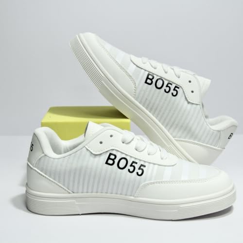 B055 Sneakers, White, Lace-up, Ribbed Textile Upper3