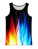 Asylvain Men Red and Blue Tank Tops Unisex 3D Graphic Fire Cool Sleeveless Shirts Novelty Vest for Women, Large