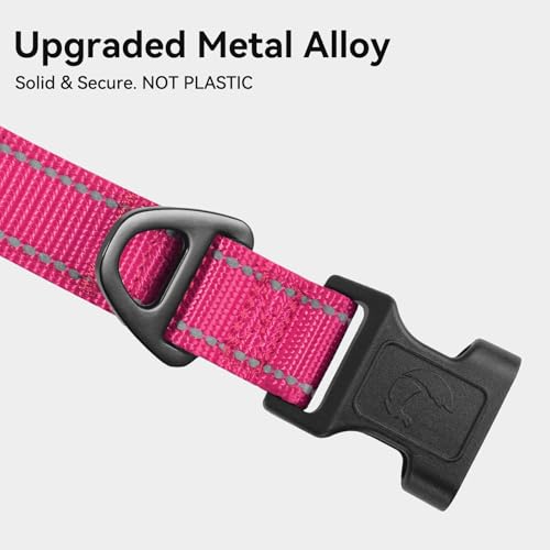 Image of Joytale Reflective Dog Collar, Soft Neoprene Padded, Metal D-Ring, Nylon Pet Collar Adjustable for Puppy and Small Dogs, Hotpink, XS