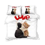WWZZ Cat Love Bedding Set Cute Kitten Comforter Cover Watercolor Bed Set Bedspreads Animal Lover, 3-