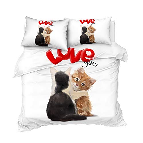 Wwzz Cat Love Bedding Set Cute Kitten Comforter Cover Watercolor Bed Set Bedspreads Animal Lover, 3-Piece Bedding Set Duvet Cover Set With 2 Pillowcase For Kids Adult, Soft Microfiber,Au King #TOP11