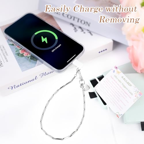 AULEEP Phone Chain Wristlet,Metal Hand Wrist Strap Lanyard,Phone Charm with Clear Tether Tab,Anti Theft Cellphone Strap Silver Bracelet Strap for Traveling Hiking Shopping - image 7