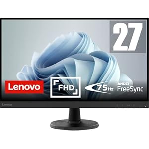 Lenovo D27-45 Monitor | 27″ Full HD Monitor | 1920×1080 | 75Hz | 250 nits | 4ms Reaktionszeit | VA-Panel | HDMI | VGA | AMD Radeon FreeSync | entspiegelt | 4,6kg | schwarz