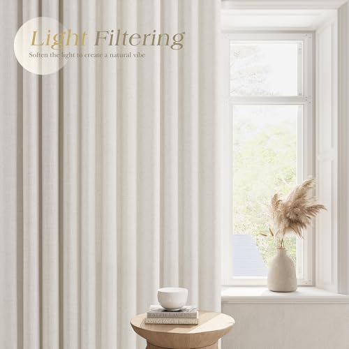 Image of Nanspring Neutral Linen Curtains 102 Inches Long Extra Long for Living Room Grommet Sunlight Filtering Minimalist Room Curtain Privacy Aesthetic Modern Elegant Boho 2 Panel Sheer Window Drapes 52x102
