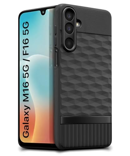 Image of WOW IMAGINE Back Cover for Samsung Galaxy M16 5G | Galaxy F16 5G with Hexa Cube Design | Ultra Slim Rubberised Case | Inner Velvet Fabric | Silicone Flexible Mobile Case | Camera Protection - Black