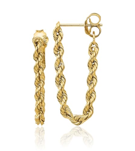 14K Solid Yellow Gold Rope Drop Dangle Earrings