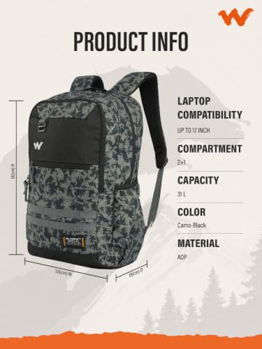 Image of Wildcraft Safara Pro Laptop Backpack-(31L), Polyester, 1-3 Day Travel- Black(Camo Black)