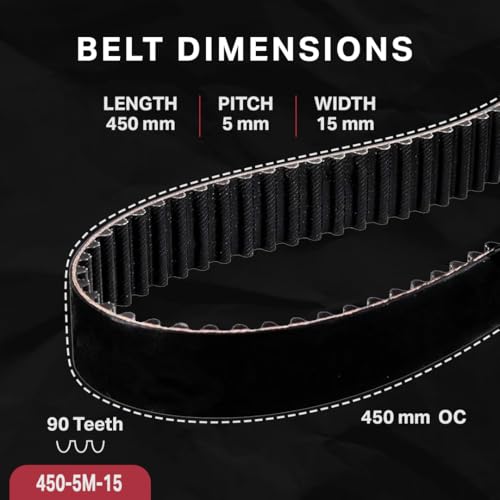 Image of BESTORQ 450-5M-15 HTD Timing Belt, 450mm Outside Circumference x 15mm Width x 3.6mm Height, 5mm Pitch, 90 Teeth