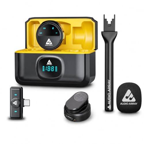 Image of Audio Array Magnetic Wireless Lapel Microphone Set with Handheld Interview Adapter | 48KHz /24Bit Recording, Smart Noise Reduction, 50M Range, Windscreen for Vlogging & Interviews