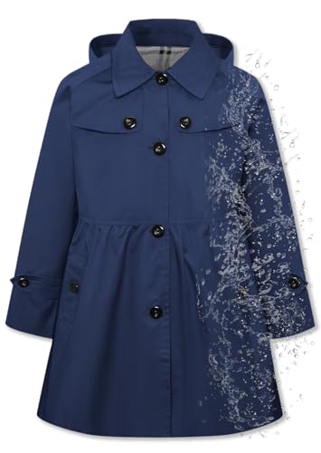 Betusline Girl's Rain Jackets Lightweight Waterproof Hooded Trench Coat Raincoats for Kids,2-14 Years