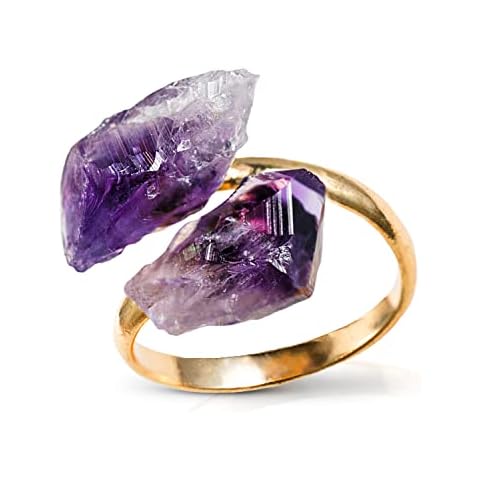 AYANA Adjustable Healing Crystal Ring | Handmade bypass ring for women with Gold-plated Copper | Statement Rings with Ethically Sourced Natural Healing Crystal Gemstone Cover