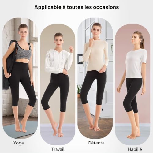 SINOPHANT 3/4 Leggings Femme Taille Haute Opaque Elastique Grandes Tailles Leggins 2 Packs Noir XXL – vue 5