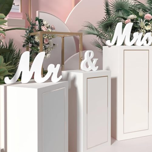 GVEYIQK Mr & Mrs Mariage Tableau de Lettres en Bois, Décoration de Table pour Mariage, Cadeau, Décoration de la Maison, 31.3 cm x 25.4 cm, Bois Naturel