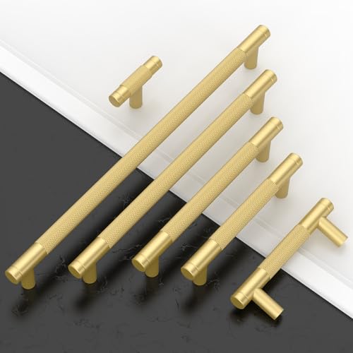 Amerdeco 10 Pack Brushed Gold Knurled Cabinet Pulls 254mm Hole Center Cabinet Hardware Kitchen Cabinet Handles for Bathroom Drawer Pulls Dresser Pulls AM003 - Image 5