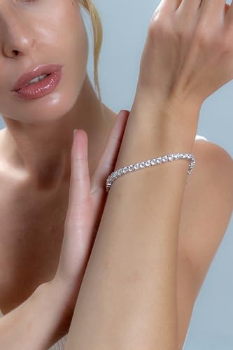 Metal Masters 10 Carats 925 Sterling Silver and Round-Cut Cubic Zirconia Eternity Tennis Bracelet 4mm 7.25"2