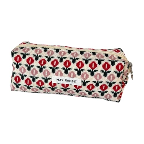 学生のための大容量コーデュロイペンシルケースメイクアップ旅行ペンシルケースファブリックオーガナイザーストレージポーチ