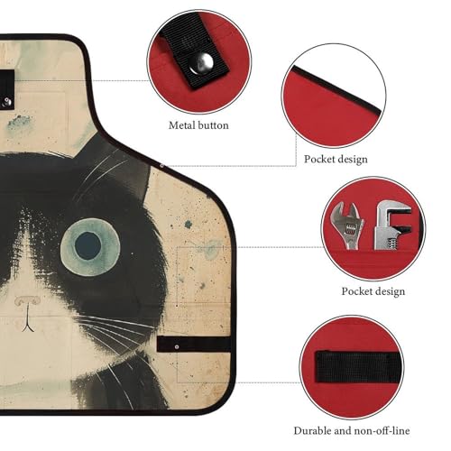 Delantal de trabajo con diseño gato blanco y negro miniatura 3