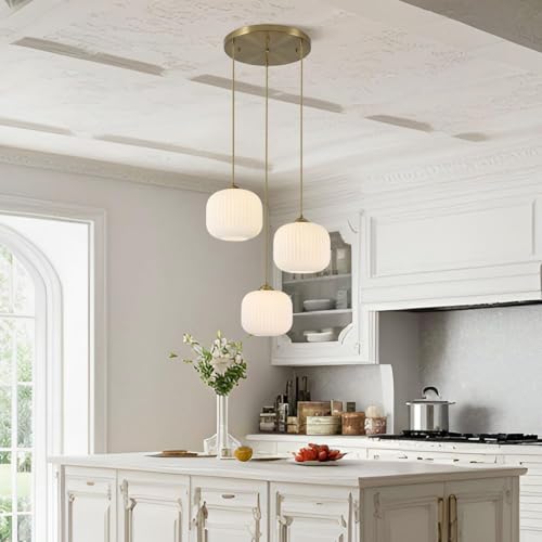VTAMng Lampe suspendue verre avec abat-jour moderne salle à manger lustre boule blanc laiteux chambre à coucher réglables Suspension Luminaire grange éclairage d'îlot de cuisine convient couloir