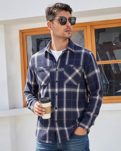 Image of WARHORSEE Flannel Shirt for Men Long Sleeve Button Down Plaid Shirts