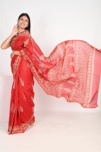 The House of RajPadmini orange chanderi silk saree – image 2