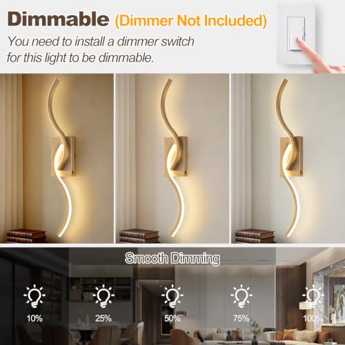 Image of Modern Wall Sconce Set of 2, 31.5 Inch 5CCT Dimmable LED Vanity Light Fixture, Gold Wall Lamp 2500K-5300K Hardwired, Indoor Bathroom Light Over Mirror for Bedroom Living Room Hallway