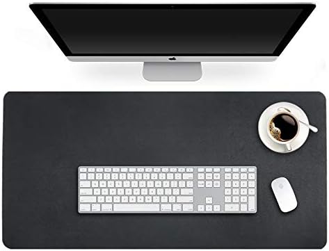 Desk Blotter Pad Table Protector Mat on Top of Work Writing Office Laptop Desk Under Keyboard Computer Desktop Cover Mousepad Men Boy Kids Decorative Accessory Waterproof PU Leather Black 16 x 32 Inch