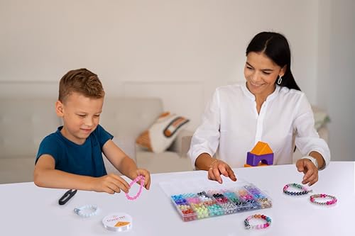 Image of ambitieux DIY Bracelet Making Kit - 24 Colorful Beads, 10m Elastic Thread, Jute Bag, and Cutter - Gift for Girls Birthdays (Glass Beads 2)