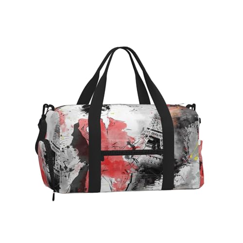 Paris Modern Parisienne French Fashion Lady Woman On Complex Grunge Background Modern Large Sports Duffel Bag With Shoe Compartment, Lightweight Travel Gym Bag For Men Women, Adjustable Shoulder Strap