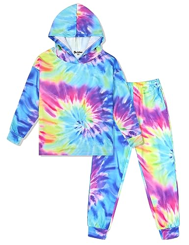 Jxstar Girls Clothes Set Tie Dye Hoodie Pullover Tracksuit Sweatsuits Outfits Sweatpants
