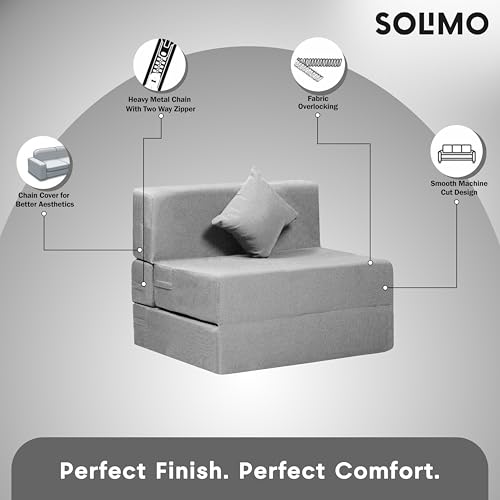 Image of Amazon Brand - Solimo 1 Seater 3 * 6 Jute Fabric Washable Cover Sofa Cum Bed with 1 Cushion 1 Seater Double Foam Fold Out Sofa Cum Bed (Finish Color - Light Grey Delivery Condition - Pre-Assembled)