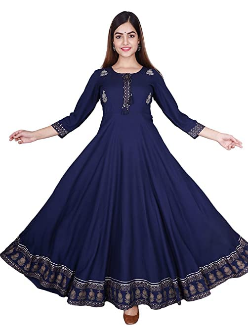 Image of JAYROSH Women's Embroidered Rayon Anarkali Kurta Gown | Flared Kurti for Women & Girls