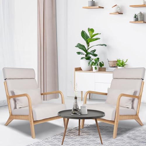 Sillón moderno de madera sólido beige miniatura 6