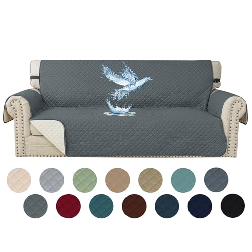 YSTELLAA Impermeable Housse Canapé 3 Places, Housse De Canapé avec Accoudoirs, Universelle Protege Canape, Répulsif Liquide, Antidérapante Épaissi, Protection Griffures, Gris Foncé