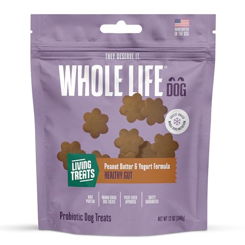 Whole Life Dog Living Treats for Dogs – Human Grade Probiotics for Digestive & Gut Health, Gas, Diarrhea, Vomit & Constipation Relief, Health Supplies - Peanut Butter, 12 oz (Pack of 1)