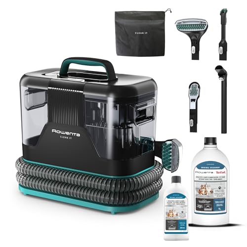 Rowenta Clean It + 2 botellas de solución de limpieza para mascotas (250ml + 1L), Aspirador de tapicerías, Limpieza rápida de derrames y manchas, Hasta 13,5 kPa, 750W, Incluye sistema de autolimpieza Rowenta Clean It + 2 botellas de solución de limpieza para mascotas (250ml + 1L), Aspirador de tapicerías, Limpieza rápida de derrames y manchas, Hasta 13,5 kPa, 750W, Incluye sistema de autolimpieza
