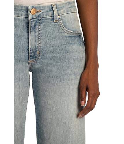KUT from the Kloth Meg Mid Rise Wide Leg Roll-Up Long Inseam Jeans in Check4