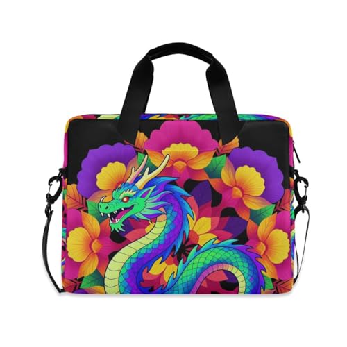 Bolsa de computadora de 15.6 pulgadas con flores de dragón y asa de hombro
