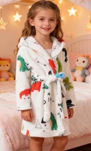 Image of Boys Girls Bathrobes,Toddler Boy Girl Robes,Children's Plush Soft Coral Fleece Hooded Pajamas Sleepwear for Kids