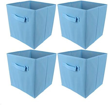 BonChoice Foldable Storage Cubes Boxes Pack of 4 with Handle for Home Organization, Fabric Wardrobe Storage Box Organizer Basket Bins for Clothes Bedding Toys Towels,Collapsible & Durable Light Purple