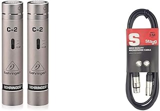 Behringer C-2 2 Matched Studio Condenser Microphones & Stagg 3M / 10ft XLR to XLR Cable, 3-Pin Male to Female, Suitable for Microphone, PA System, Audio Mixer, Studio Monitors, Audio Recording